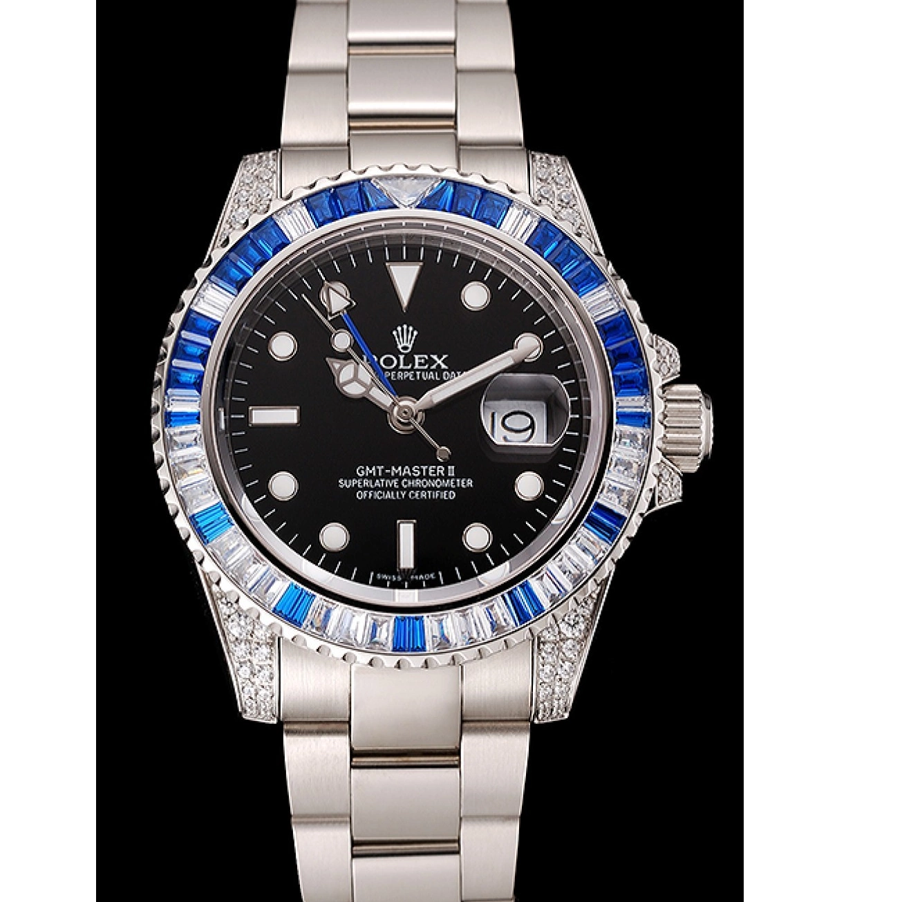 AAA replica watch Black Stone Bracelet GMT Swiss Dial Stainless Master Steel Case And Rolex Set II Bezel 1453747 0620